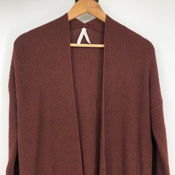 Dreamers by Debut Ribbed Knit Open Cardigan Pockets Brick / Rust Red / Orange XS - Picture 11 of 13
